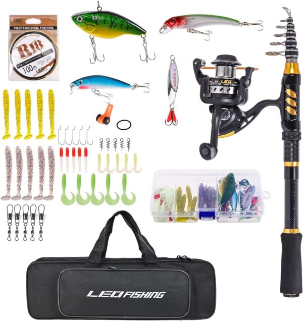LEOFISHING: Portable Gold Telescopic Fishing Rod and Reel