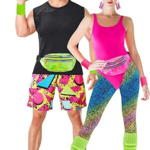 Shinymoon 2 Sets Couples 80s Workout Costume Halloween Cosplay