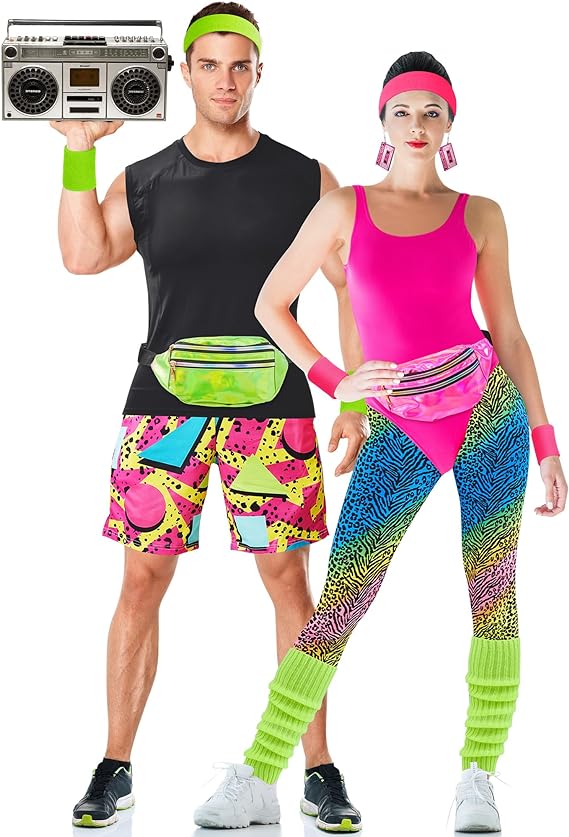 Shinymoon 2 Sets Couples 80s Workout Costume Halloween Cosplay ...